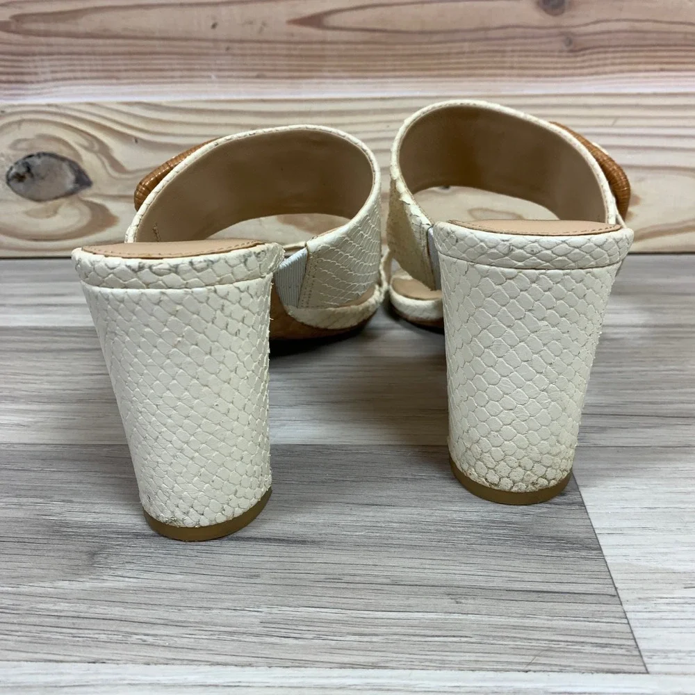 Veronica Beard Heel Mules Womens 7M White Snakeskin Embossed Buckle Block Sandal